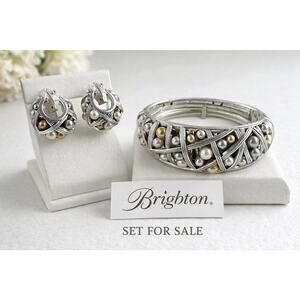 Brighton Grateful Heart Bracelet & Earrings Set Silver Pearl P18 Retired